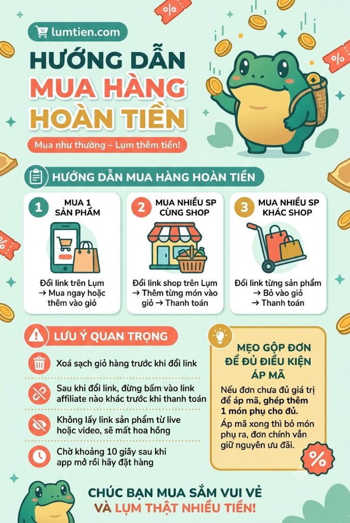Hướng dẫn mua hàng hoàn tiền Lụm — 3 bước và lưu ý quan trọng