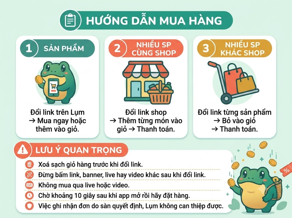 Hướng dẫn mua hàng — 1 sản phẩm, nhiều SP cùng shop, nhiều SP khác shop